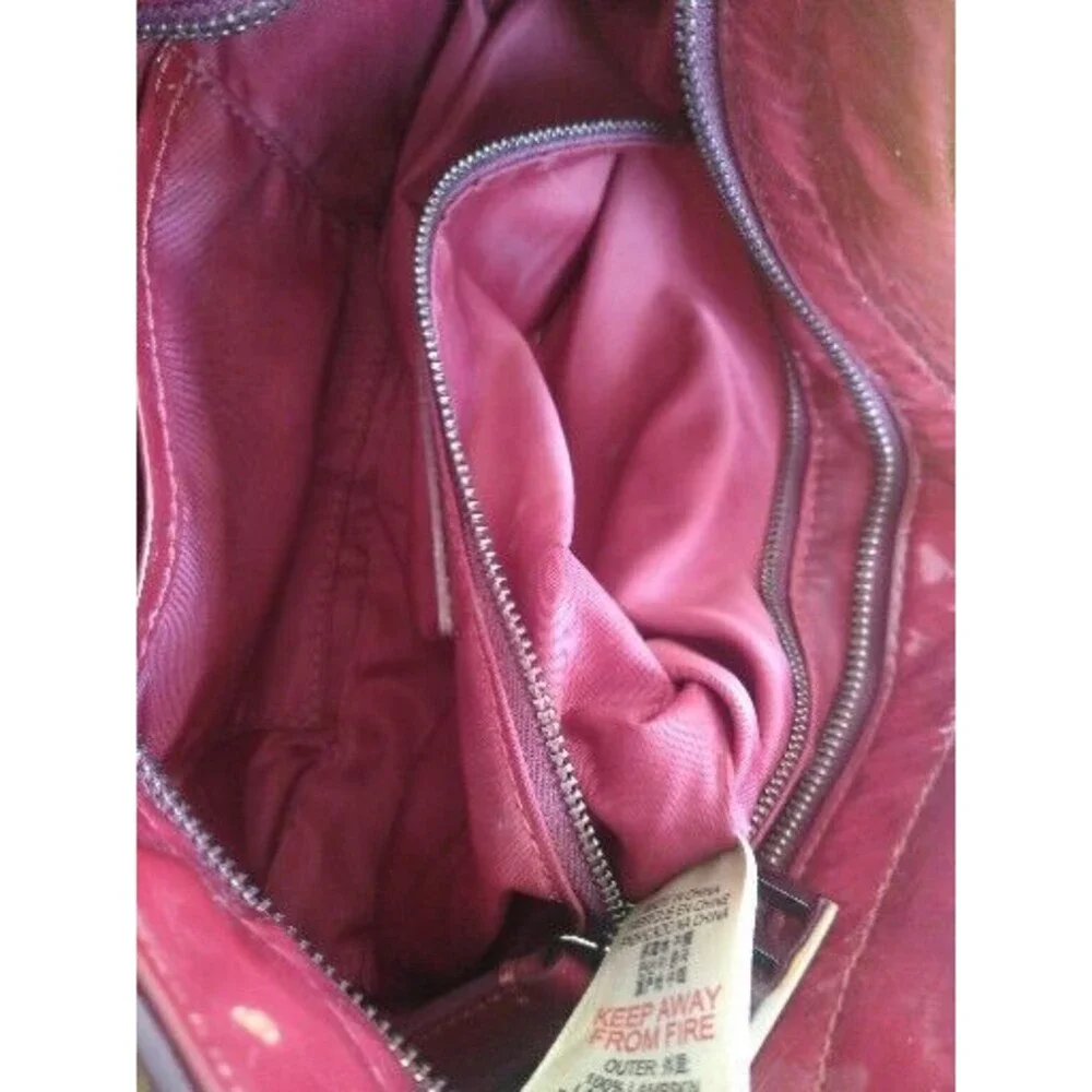 BURBERRY red burgundy pleated buckle zippatent leather hobo shoulder bag Holiday